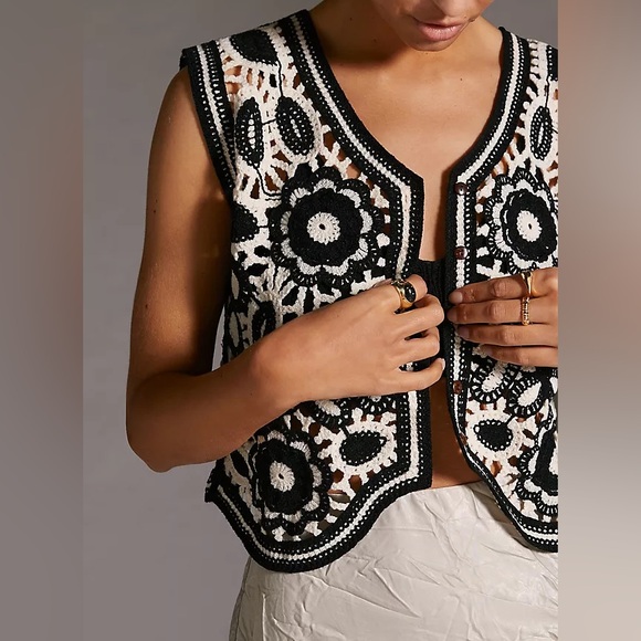 Anthropologie Black & White Crochet Vest | One Size - Picture 1 of 5